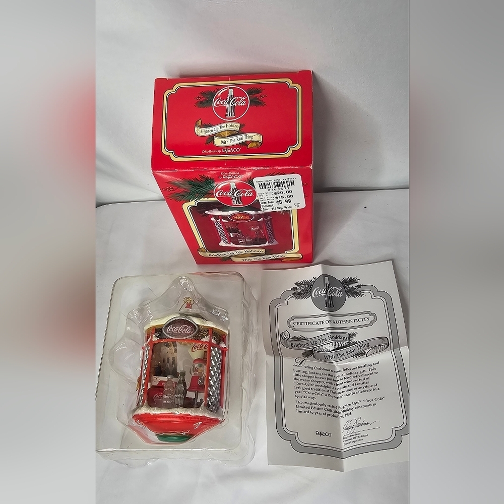 ​1998 Coca-Cola Enesco Christmas Ornament Brighten Up The Holidays COA NIB